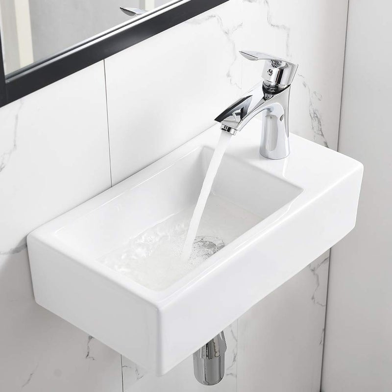 Bokaiya Corner Bathroom Sink with Faucet and Drain Combo-Bokaiya 18 Inch Small Wall Mount Vessel Sink Rectangle White Porcelain Ceramic Vanity Sink, Right Hand - Image 4
